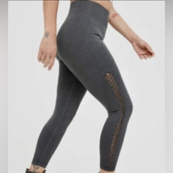 Aerie Offline 7/8 Ribbed High Rise Seamless Leggings Side Braided Gray - Picture 1 of 13